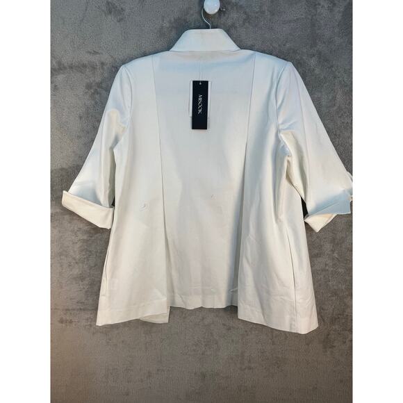 Misook Jacket Small White Open Front 3/4 Sleeve Preppy Minimalist Flaw NWT - Picture 5 of 10